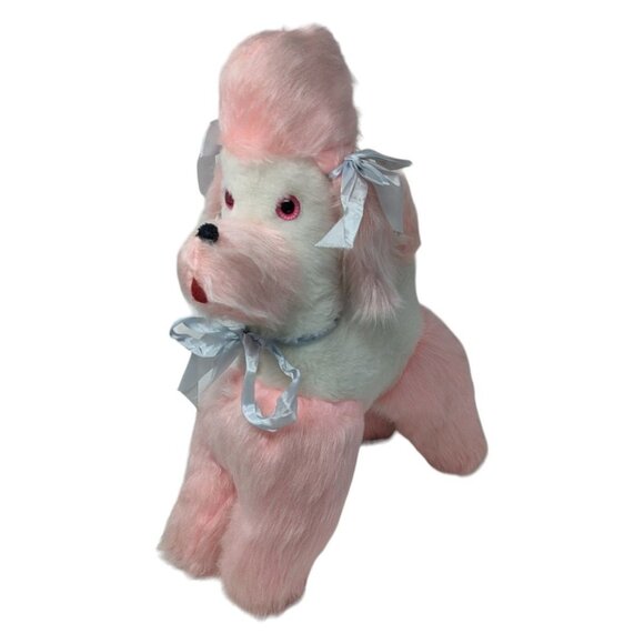Vintage 1950s 1960s Knickerbocker Pink Poodle Dog Hard Stuffed Animal Toy 17" - Picture 2 of 8
